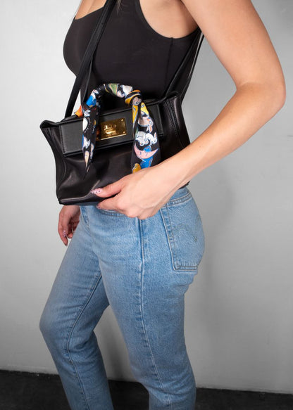 Hermes Black Leather Evercolor Bag With Twilly