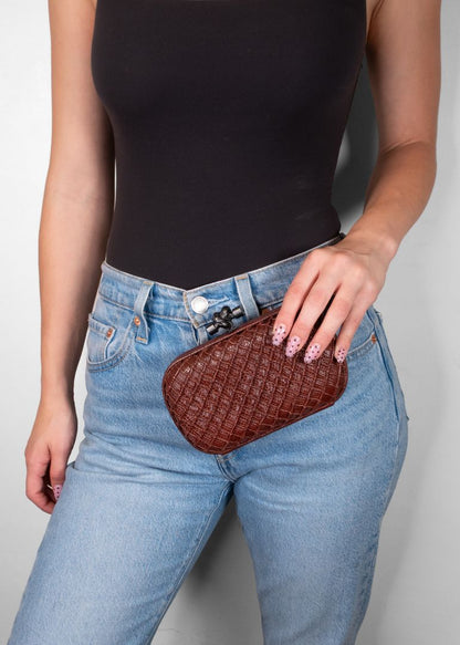 Bottega Veneta Brown Snake Skin Knot Clutch
