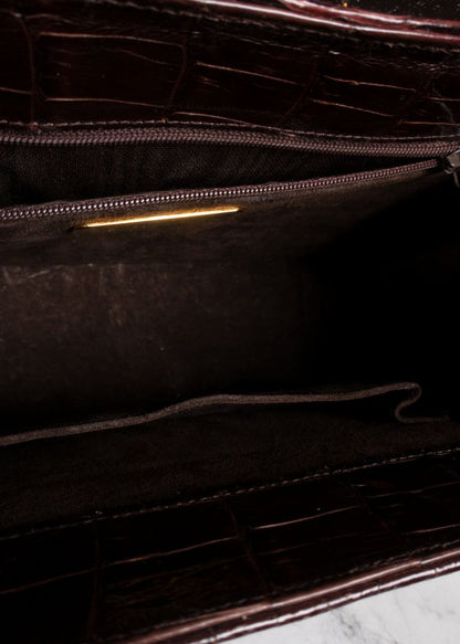 Darby Scott Crocodile Embossed Handbag With Amber Beaded Handles