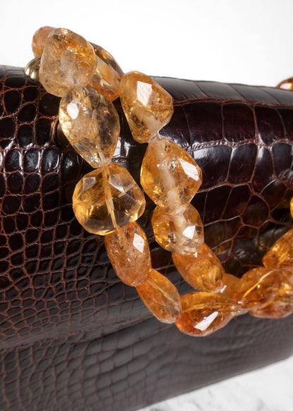 Darby Scott Crocodile Embossed Handbag With Amber Beaded Handles