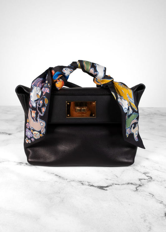 Hermes Black Leather Evercolor Bag With Twilly