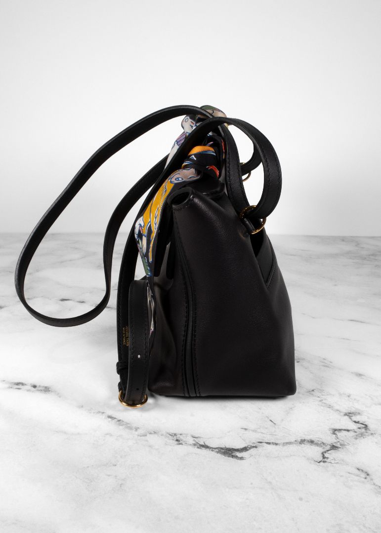 Hermes Black Leather Evercolor Bag With Twilly