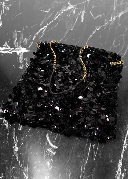 Chanel Sequin Shopping Tote Black