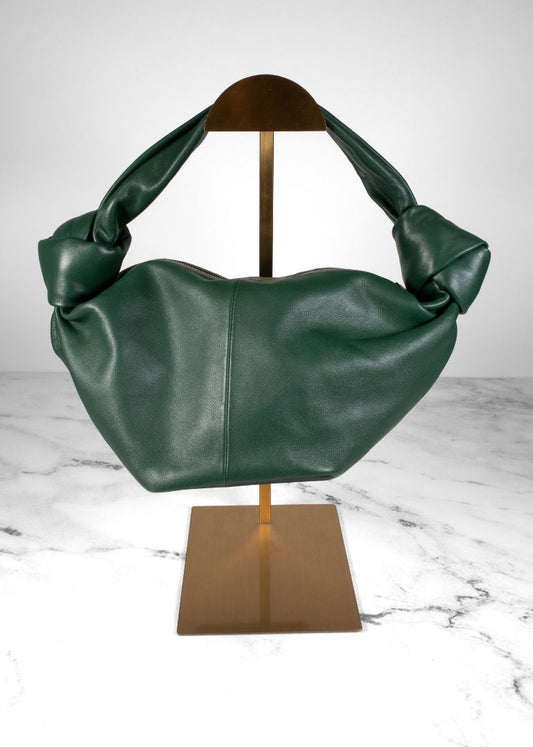 Bottega Veneta Dark Green Leather Top Knot Mini Bag