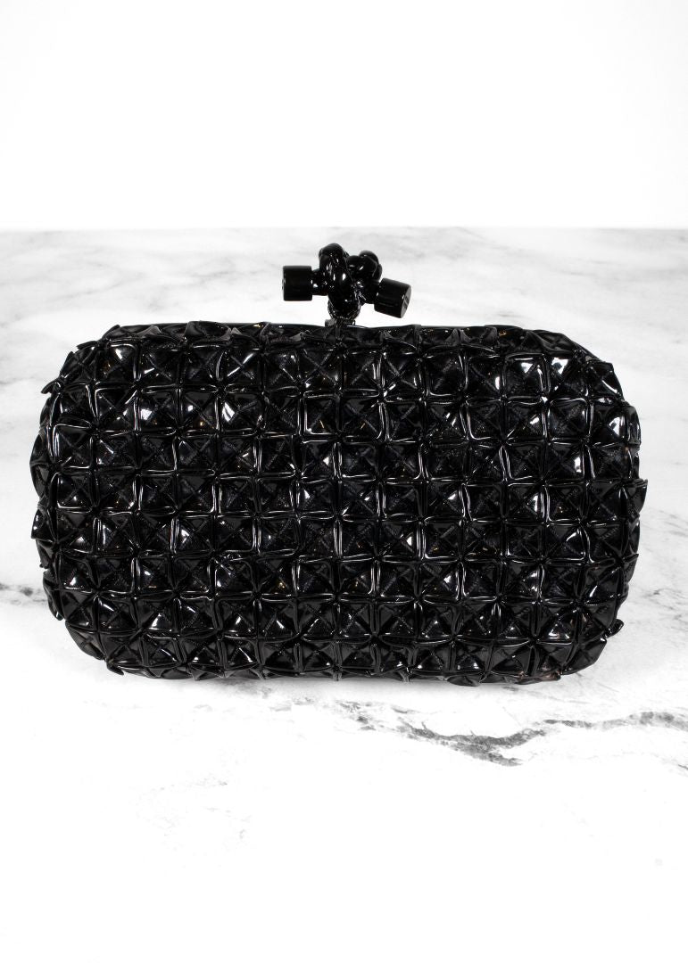 Bottega Veneta Black Patent Leather Origami Knot Clutch