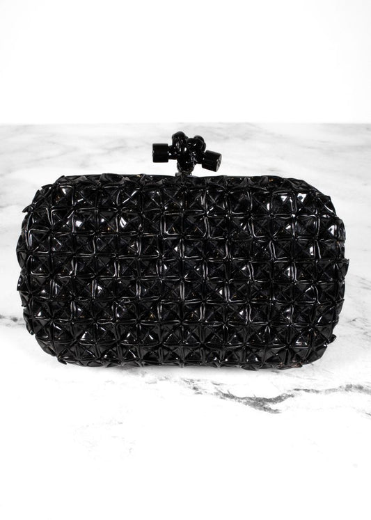 Bottega Veneta Black Patent Leather Origami Knot Clutch