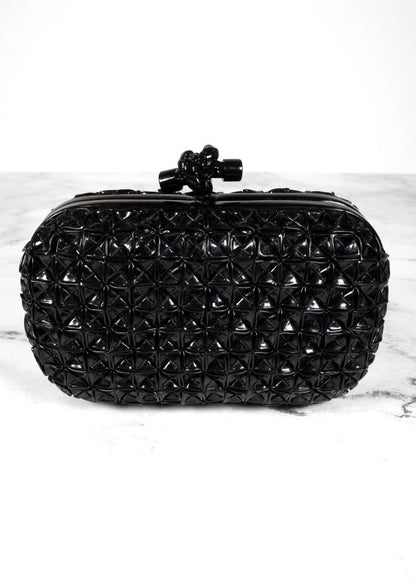 Bottega Veneta Black Patent Leather Origami Knot Clutch