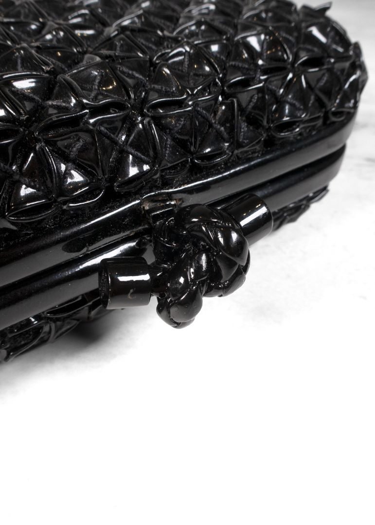 Bottega Veneta Black Patent Leather Origami Knot Clutch