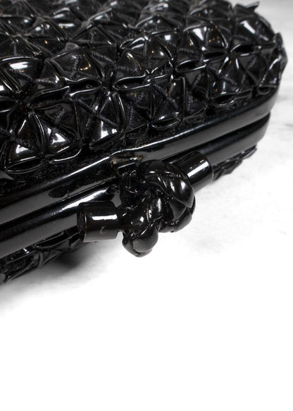 Bottega Veneta Black Patent Leather Origami Knot Clutch