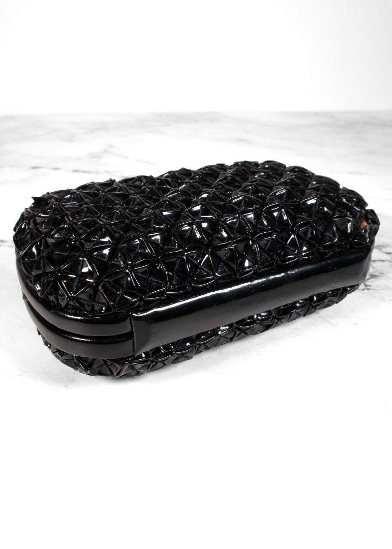 Bottega Veneta Black Patent Leather Origami Knot Clutch
