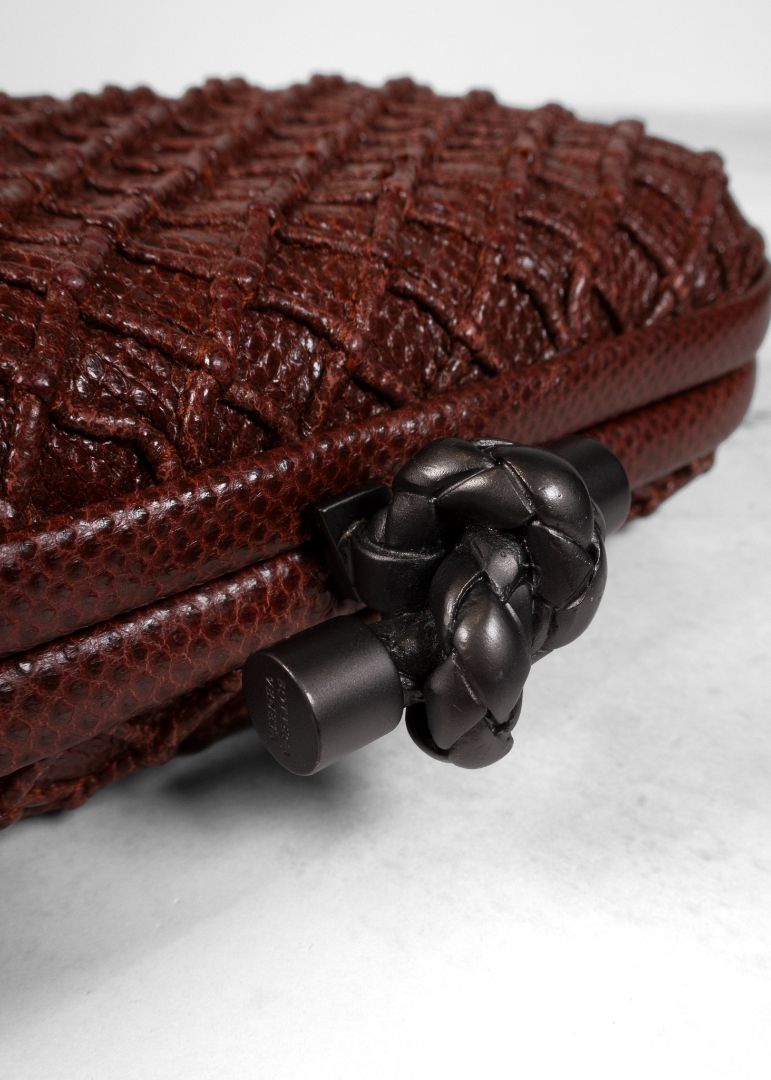 Bottega Veneta Brown Snake Skin Knot Clutch
