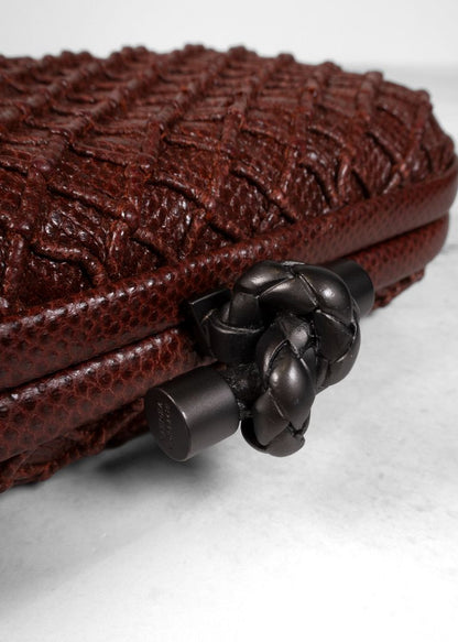 Bottega Veneta Brown Snake Skin Knot Clutch