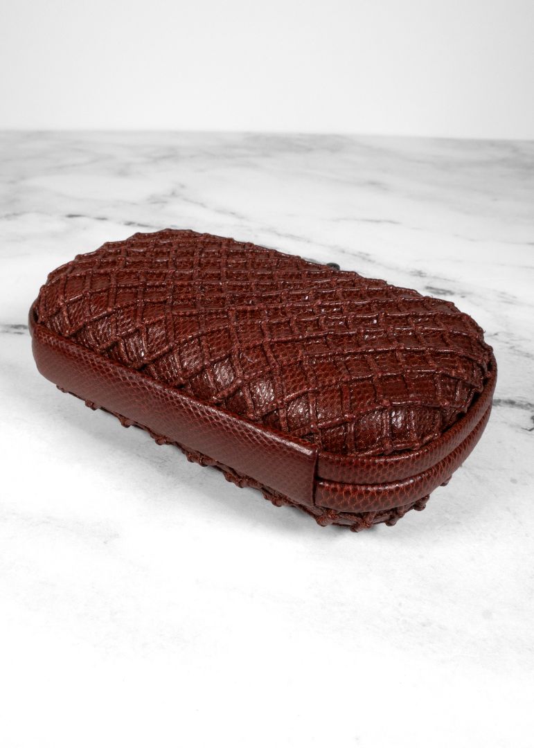 Bottega Veneta Brown Snake Skin Knot Clutch