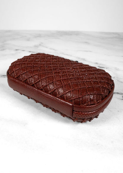 Bottega Veneta Brown Snake Skin Knot Clutch