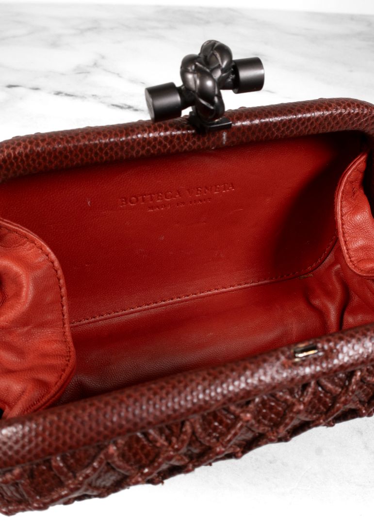 Bottega Veneta Brown Snake Skin Knot Clutch