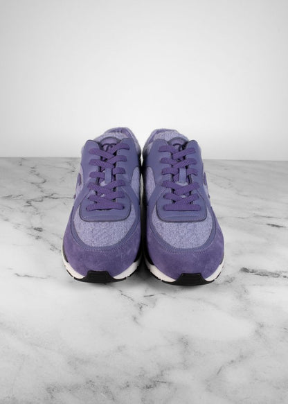 Chanel Purple Suede Leather And Tweed Sneakers