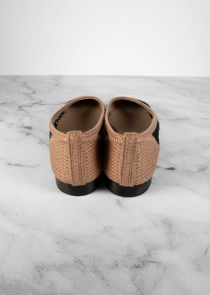 Chanel Beige And Black Woven Flats