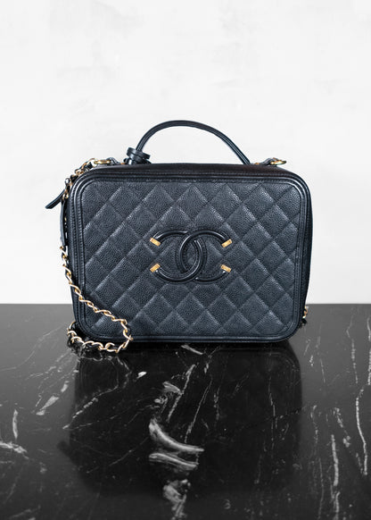 Chanel Caviar Quilted Large CC Filigree Vanity Case