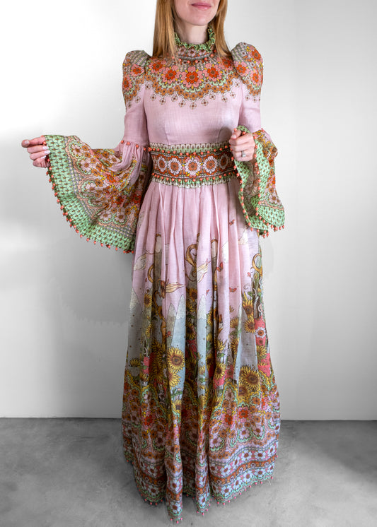 Zimmermann Kaleidoscope Bell Sleeve Linen & Silk Gown