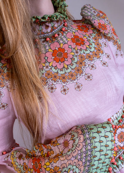 Zimmermann Kaleidoscope Bell Sleeve Linen & Silk Gown