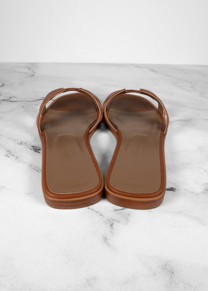Hermes Flat Oran Gold Sandals