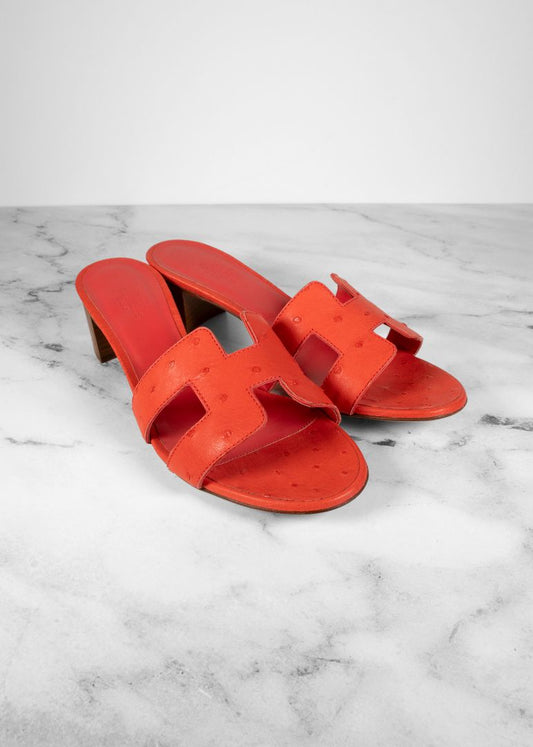 Hermes Coral Oasis Ostrich Sandals