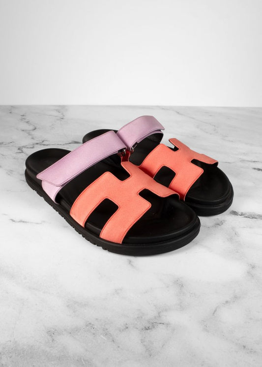 Hermes Pink & Purple Satin Chypre Sandals