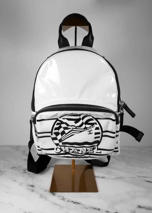 Chanel White & Black Nylon Small Backpack