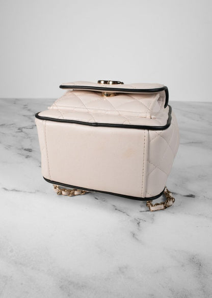 Chanel White Quilted Leather Mini Backpack With Gold Chains And Top Handle