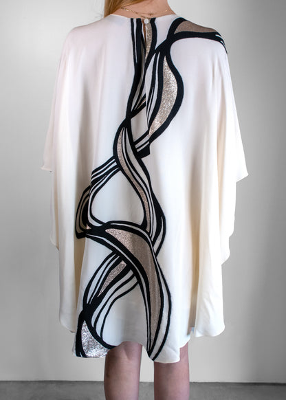 Fendi Abstract Print Belt Waisted Cape Dress