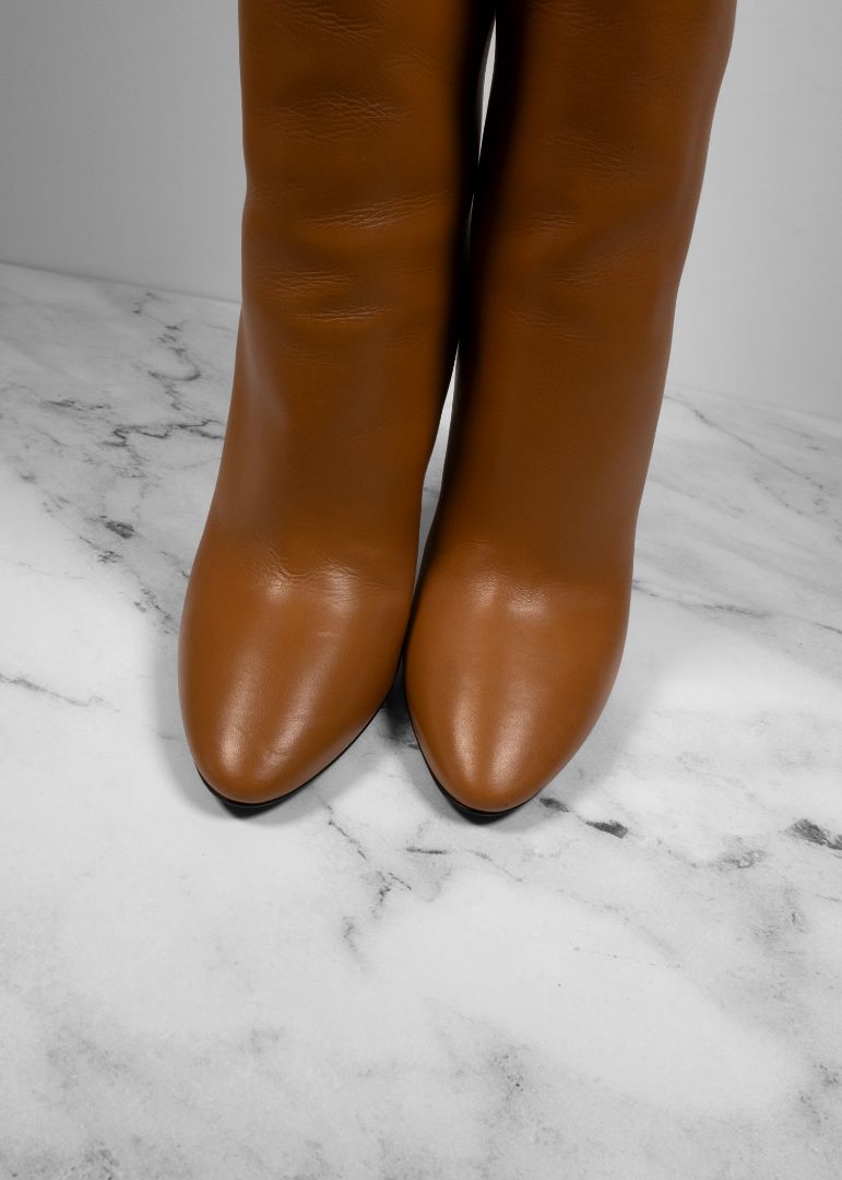 Saint Laurent Light Brown Leather Knee High Boots