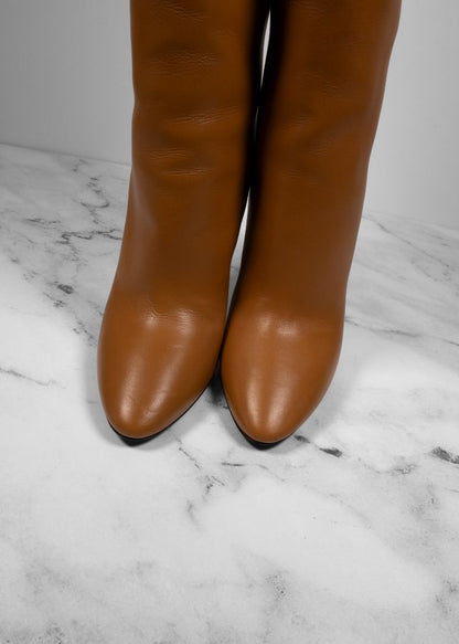 Saint Laurent Light Brown Leather Knee High Boots