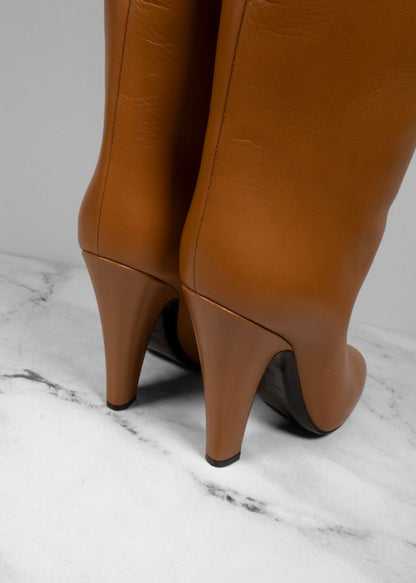 Saint Laurent Light Brown Leather Knee High Boots