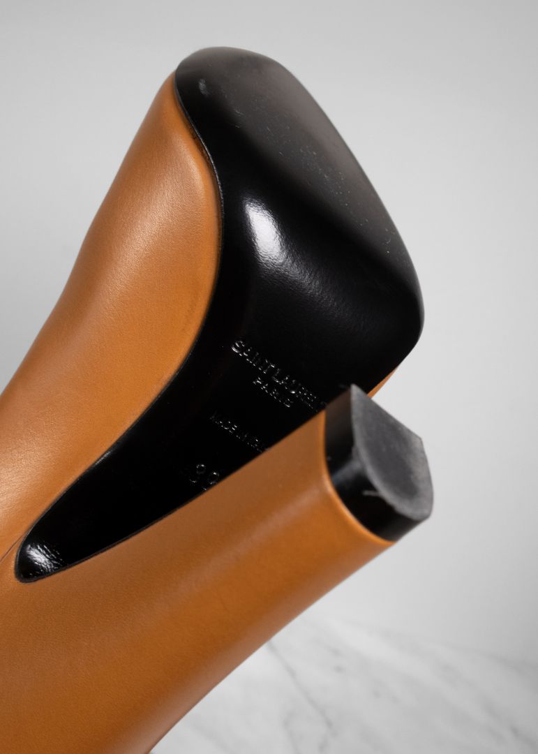 Saint Laurent Light Brown Leather Knee High Boots