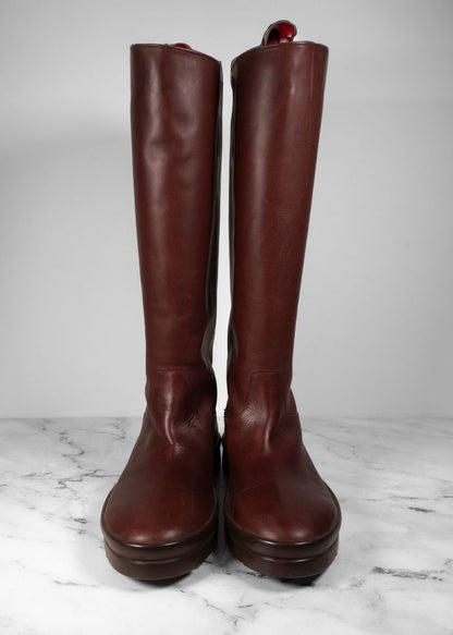 The Row Dark Maroon Leather Lug Sole "Billie" Knee High Boots