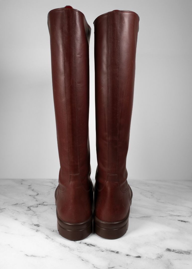 The Row Dark Maroon Leather Lug Sole "Billie" Knee High Boots