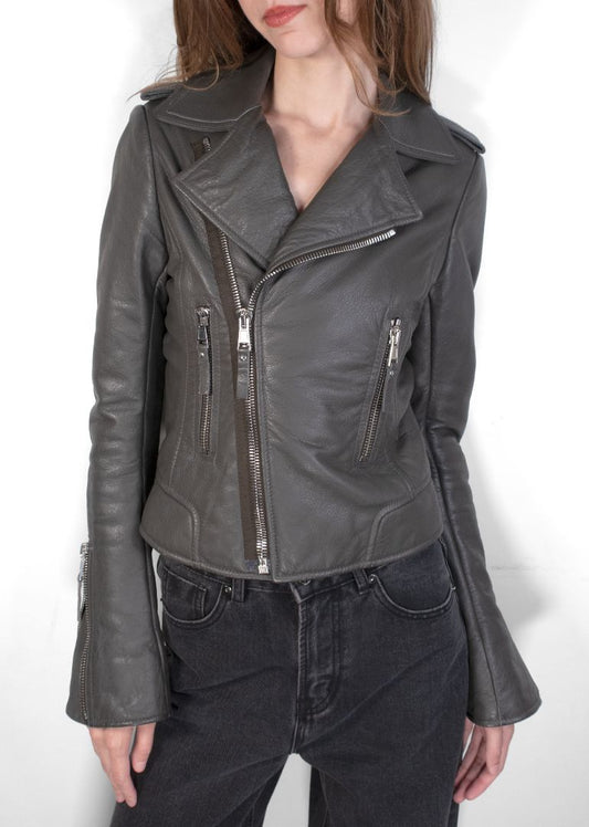 Balenciaga Grey Leather Biker Jacket