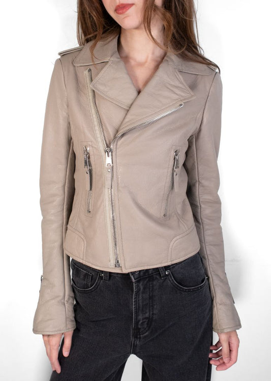 Balenciaga Taupe Leather Biker Jacket