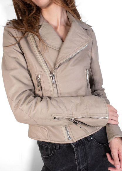 Balenciaga Taupe Leather Biker Jacket