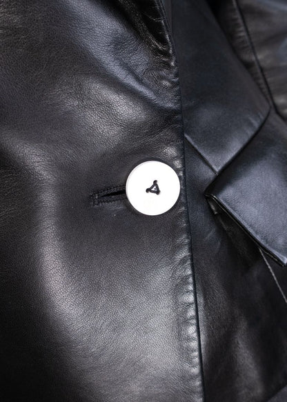 Louis Vuitton Black Leather Blazer With White Buttons