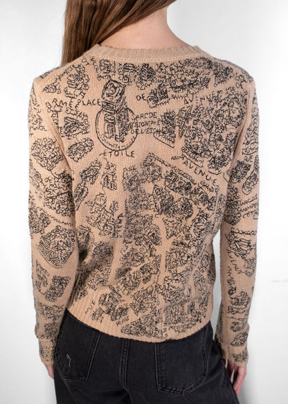 Dior Beige Cashmere Sweater With Intricate Black Toile Style Print Design