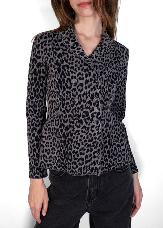 Dior Grey Leopard Print Knit Double Breasted Jacket