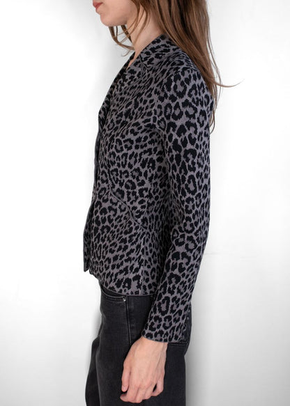 Dior Grey Leopard Print Knit Double Breasted Jacket