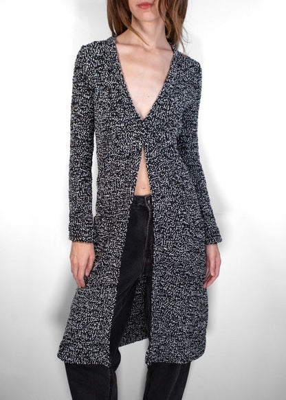 Dior Navy/White/Shimmery Boucle Tweed Knit Long Jacket