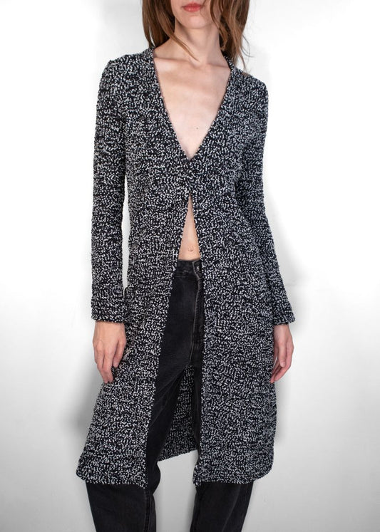 Dior Navy/White/Shimmery Boucle Tweed Knit Long Jacket