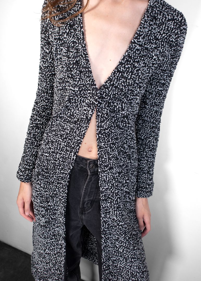 Dior Navy/White/Shimmery Boucle Tweed Knit Long Jacket