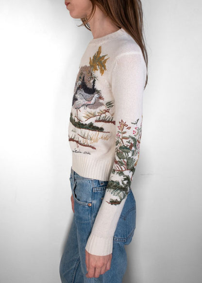 Dior Grey/beige Embroidered Cashmere Pullover Sweater