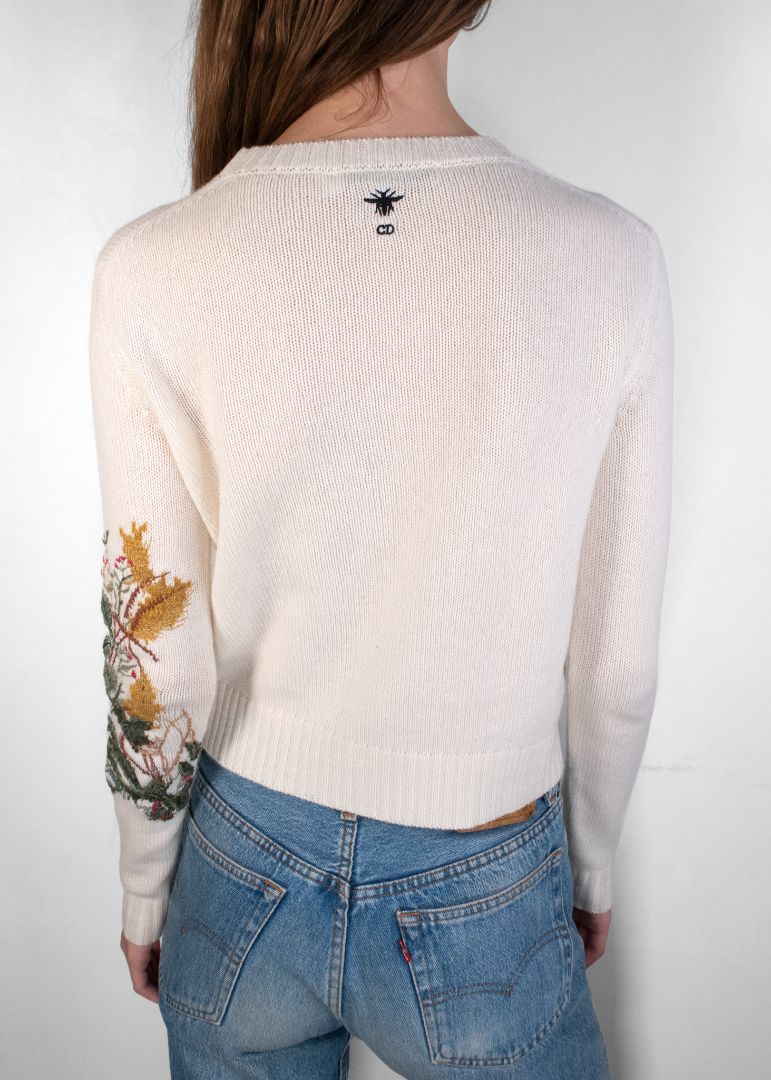 Dior Grey/beige Embroidered Cashmere Pullover Sweater