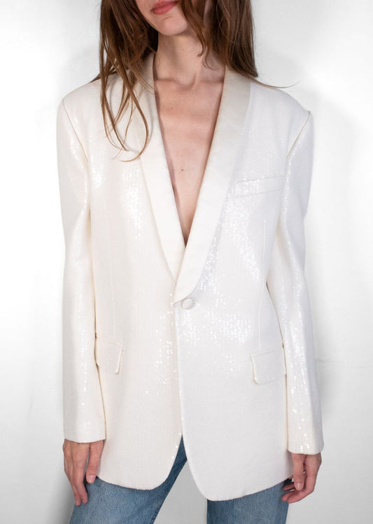 Celine Cream Sequin Tuxedo Blazer
