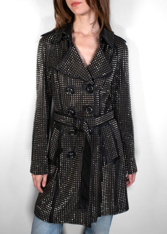 Burberry Black Leather Studded Trench Coat